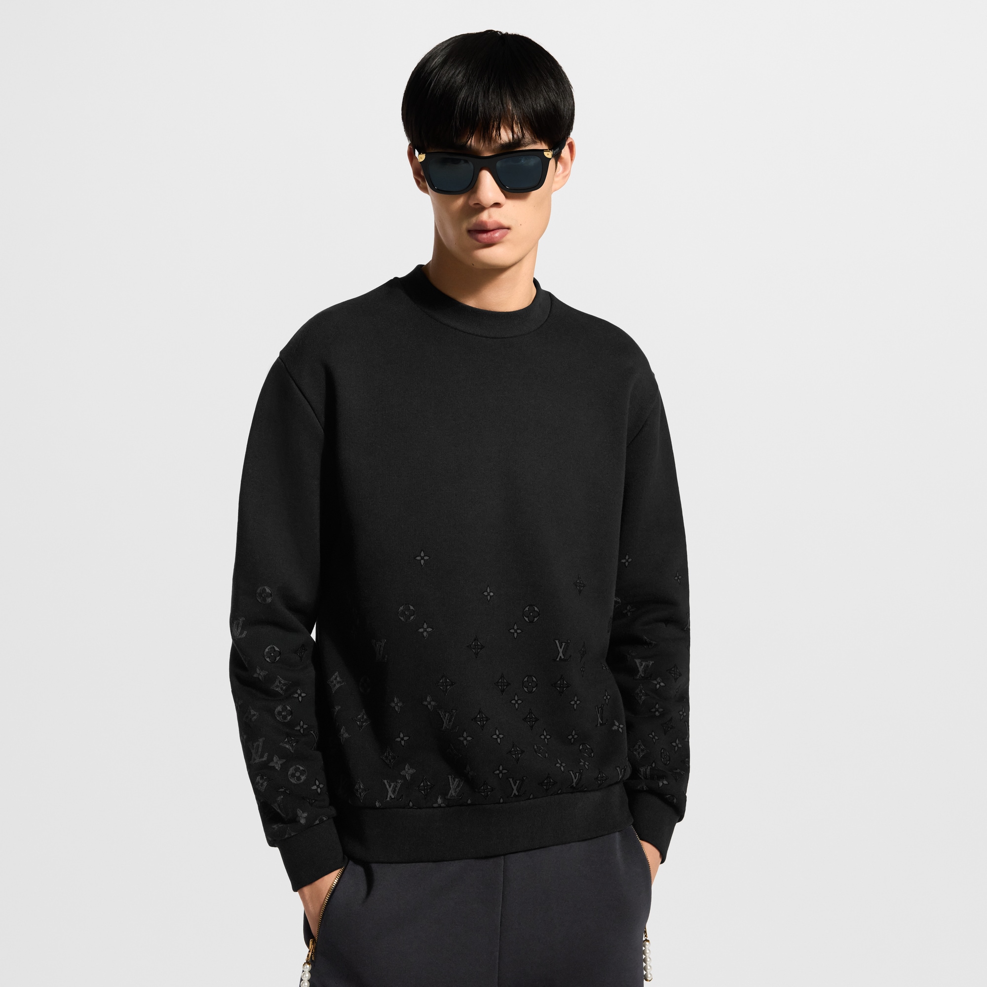 LOUIS VUITTON ルイヴィトン 26SS Flock Print Gradient Long Sleeve Crewneck Sweatshirt RM262MQ ZA8 HVY47W フロック プリント グラディエント モノグラム 長袖スウェットトレーナー Flock Print Gradient Long-Sleeved Crewneck - Men - New In Men
